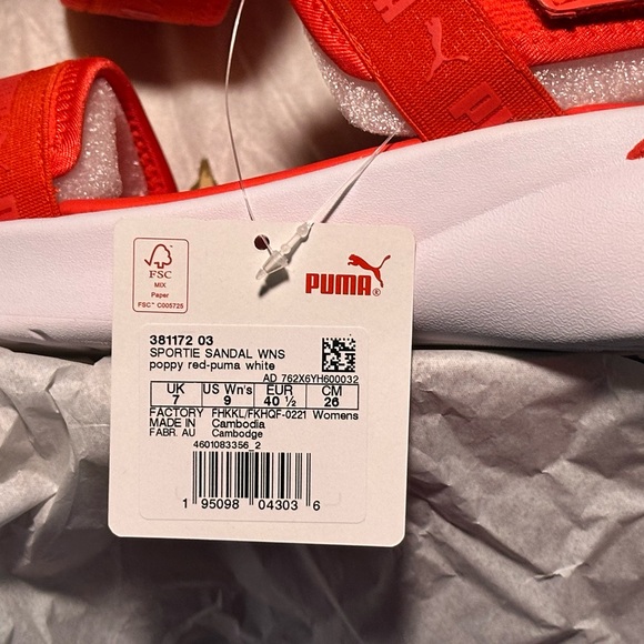 Puma Women’s Sportie Sandals - Poppy Red and White - Picture 3 of 5